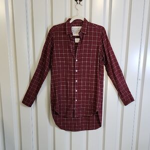 Frank & Eileen Burgundy Plaid Button Down Grayson Tunic Shirt Size Medium Cotton